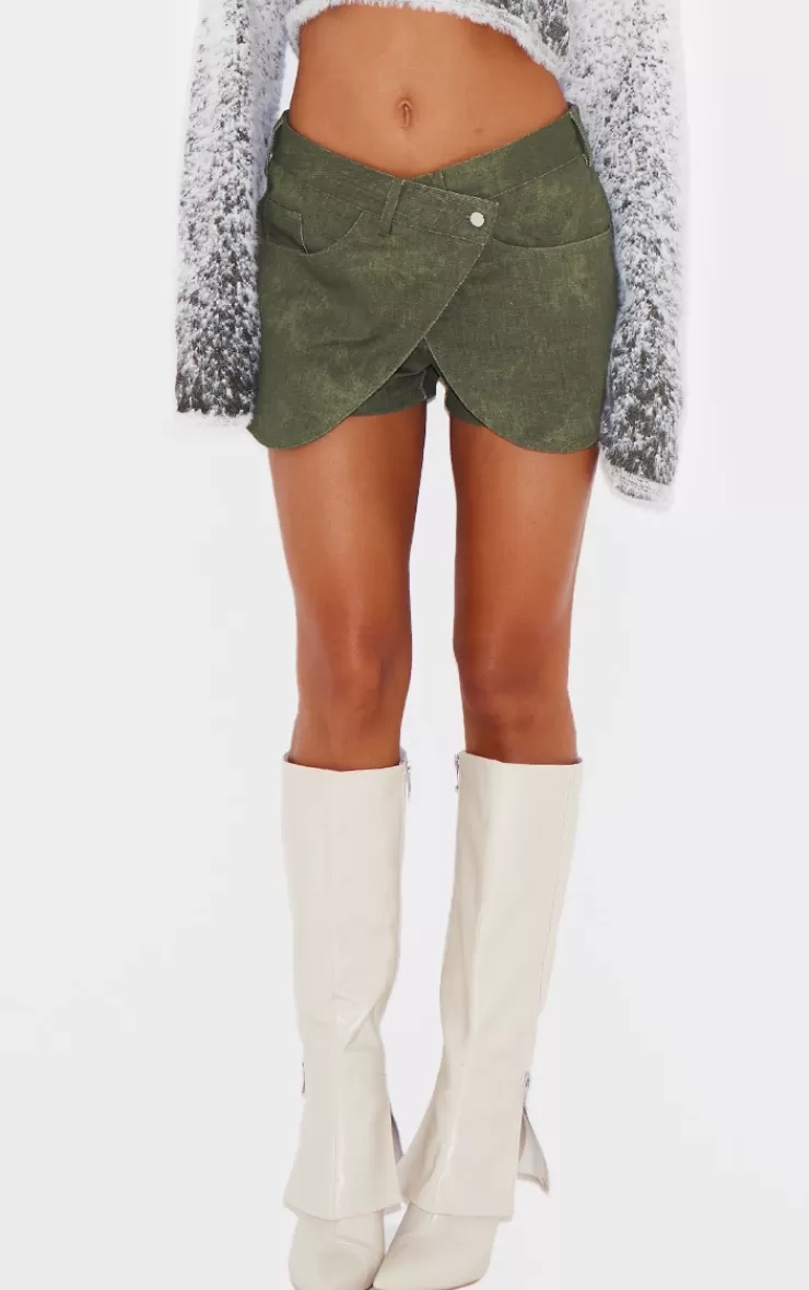 PrettyLittleThing Twill Washed Crossover Mini Skirt< Going Out