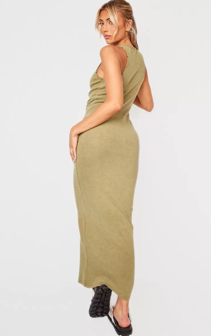 PrettyLittleThing Washed Rib Distressed Detail Midaxi Dress< Midi Dresses