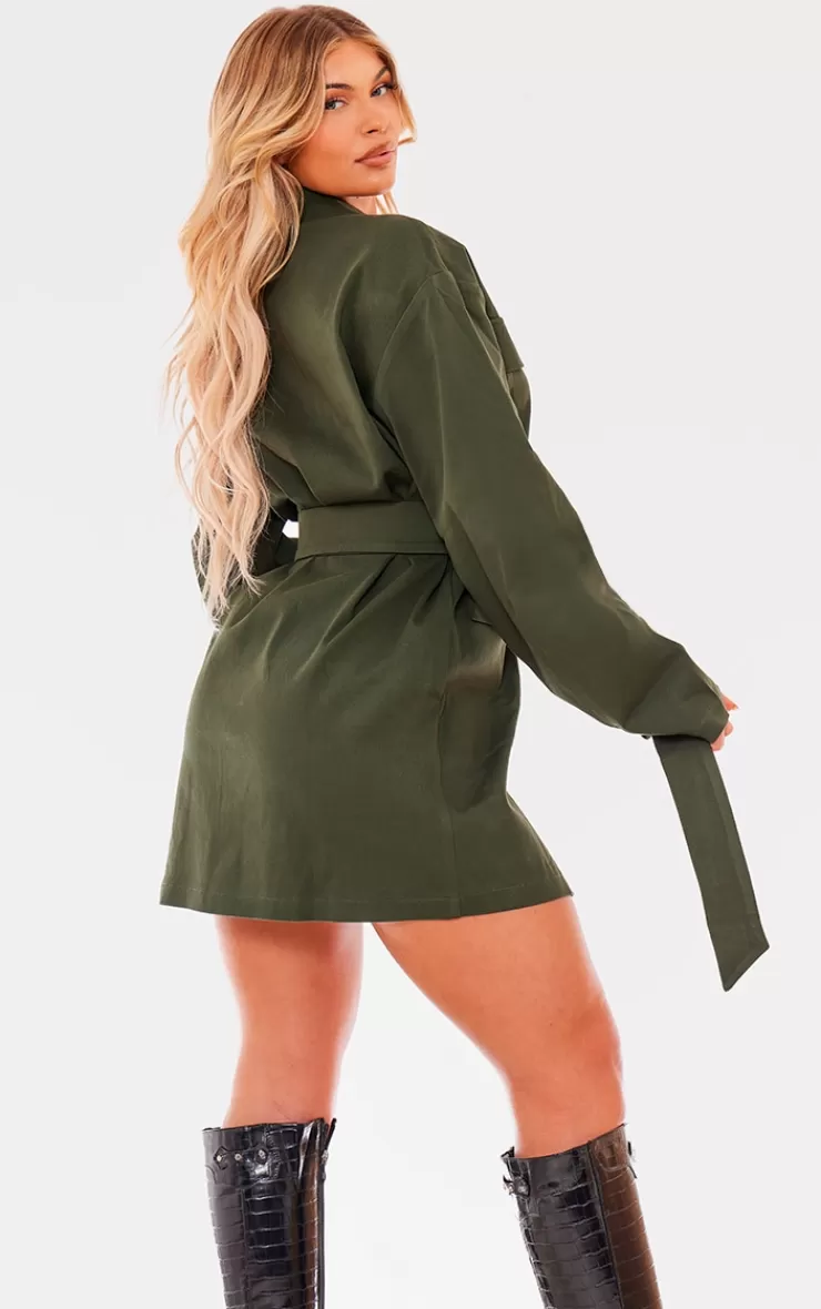 PrettyLittleThing Woven Button Belted Blazer Dress< Blazer Dresses