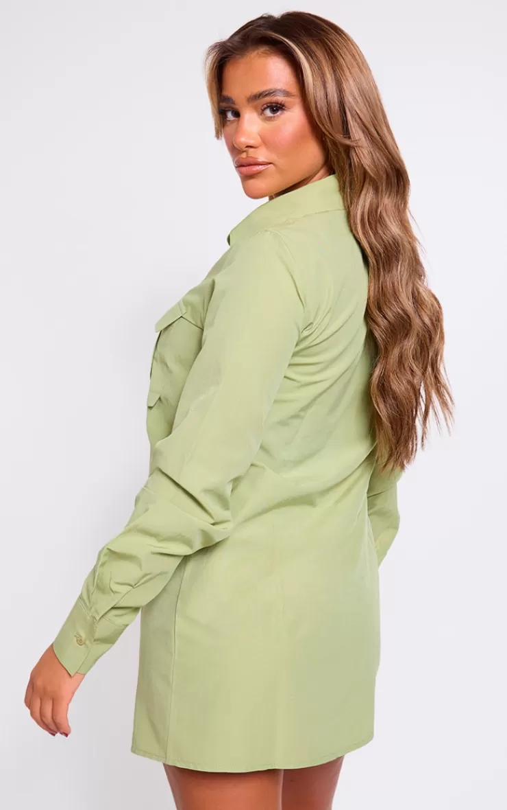 PrettyLittleThing Woven Pocket Detail Oversized Shirt Dress< Shirt Dresses