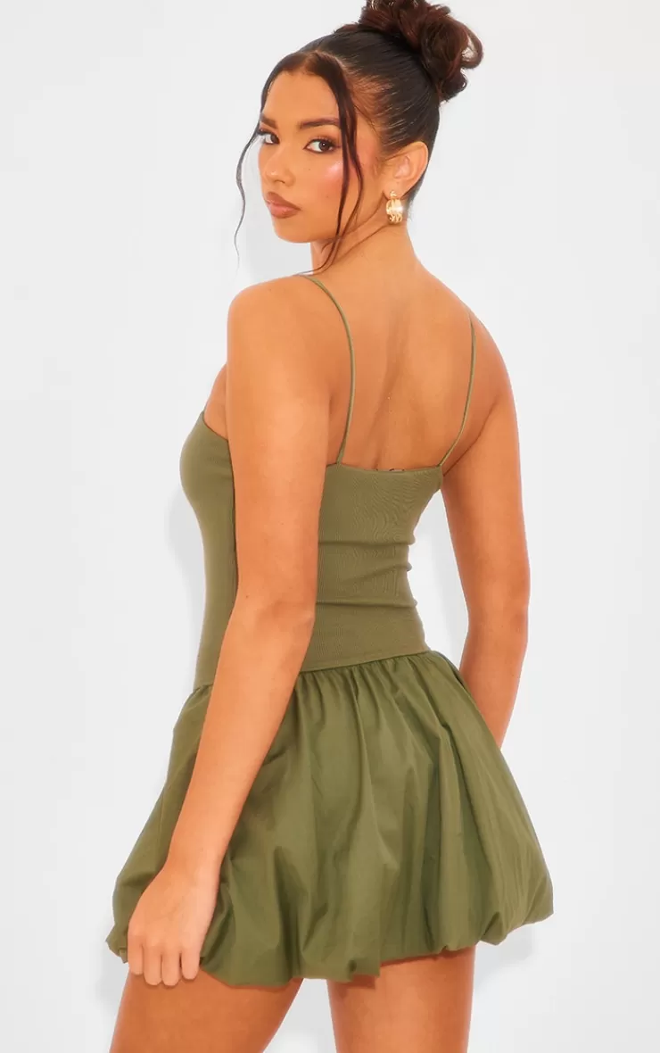 PrettyLittleThing Woven Ribbed Puffball Mini Dress< Shift Dresses