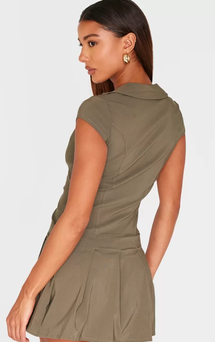 PrettyLittleThing Zip Up Pleated Shift Dress< Shift Dresses