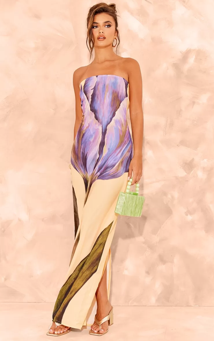 PrettyLittleThing Oversized Chiffon Floral Print Bandeau Maxi Dress< Strapless Dresses