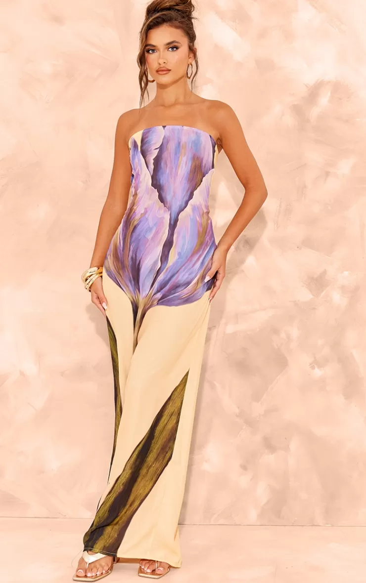 PrettyLittleThing Oversized Chiffon Floral Print Bandeau Maxi Dress< Strapless Dresses