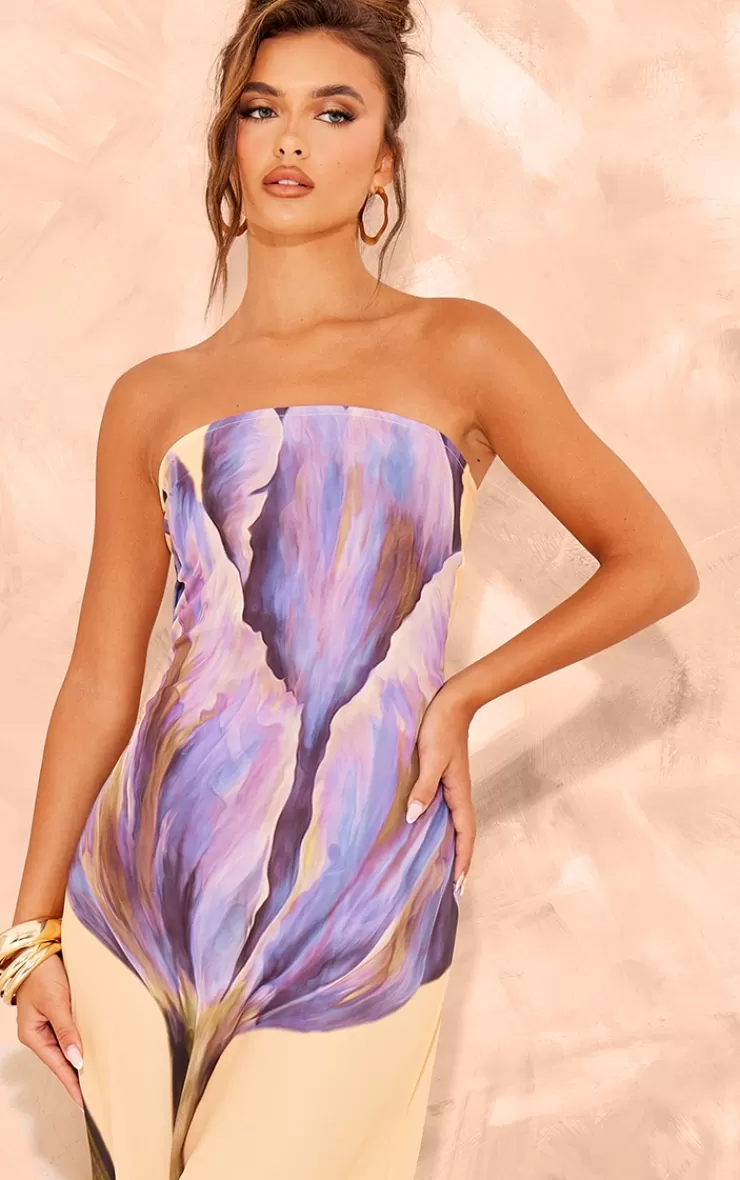 PrettyLittleThing Oversized Chiffon Floral Print Bandeau Maxi Dress< Strapless Dresses