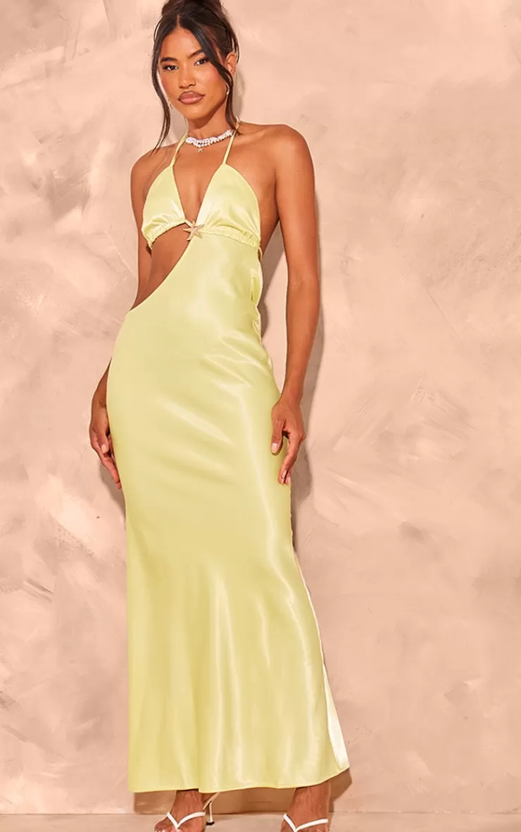 PrettyLittleThing Satin Cut Out Halter Neck Maxi Dress< Maxi Dresses