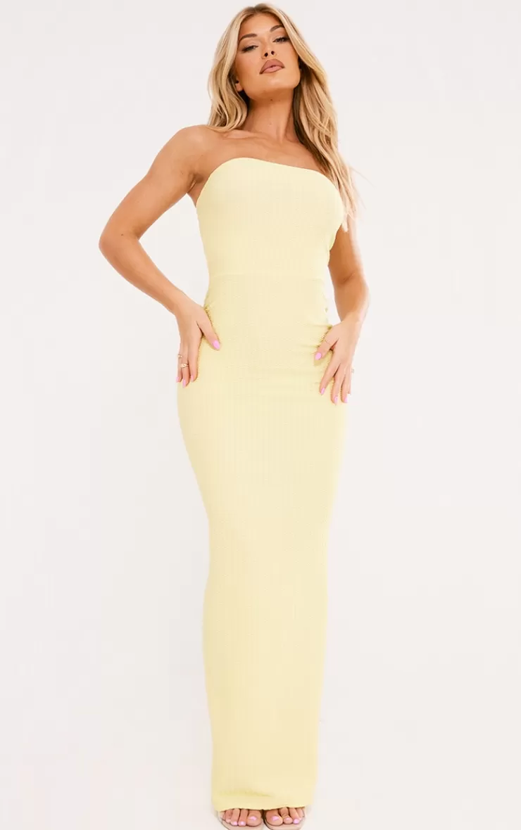 PrettyLittleThing Textured Bandeau Split Front Midaxi Dress< Wedding Guest Dresses