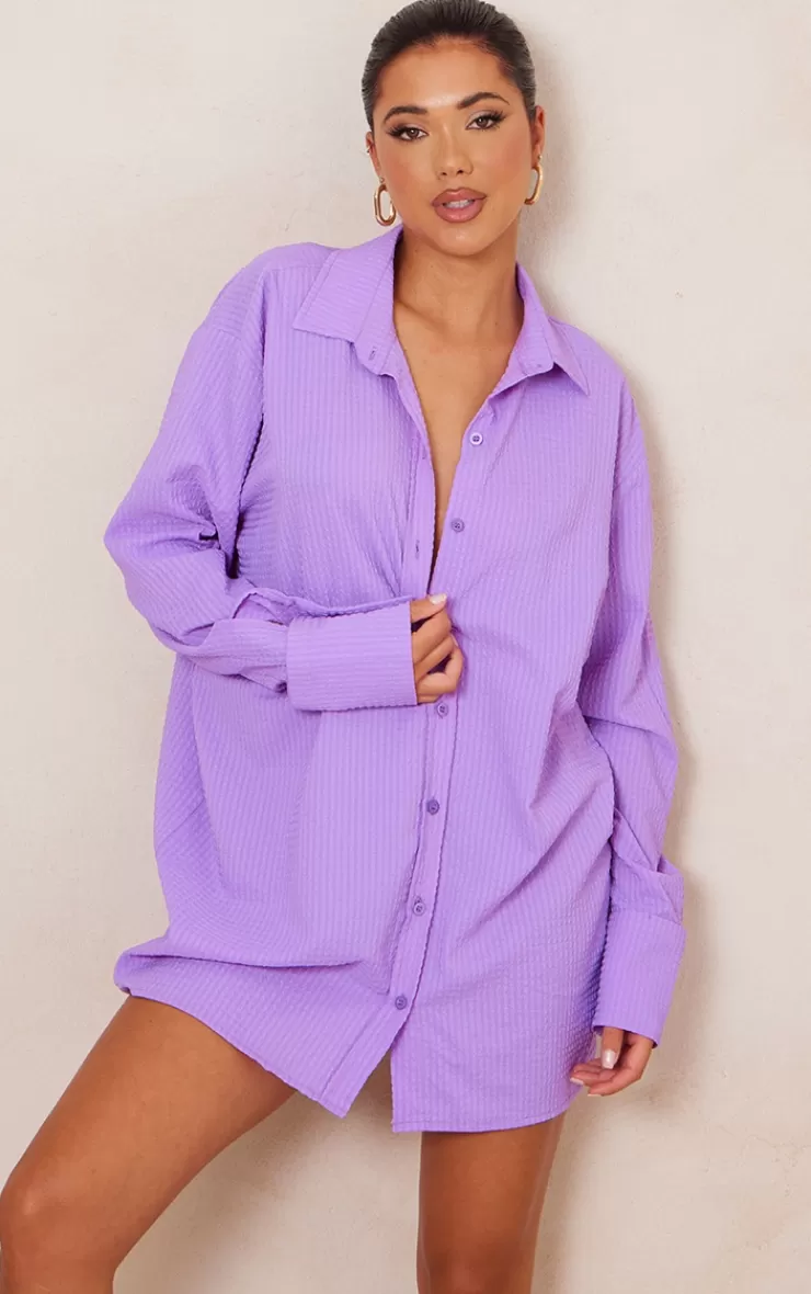 PrettyLittleThing Textured Oversized Shirt Dress< Shirt Dresses