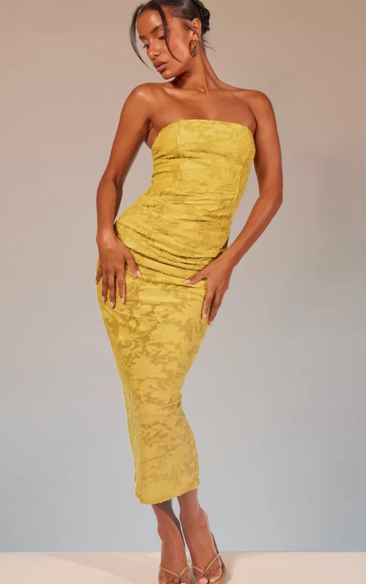 PrettyLittleThing Floral Sheer Burnout Ruched Bandeau Midaxi Dress< Graduation