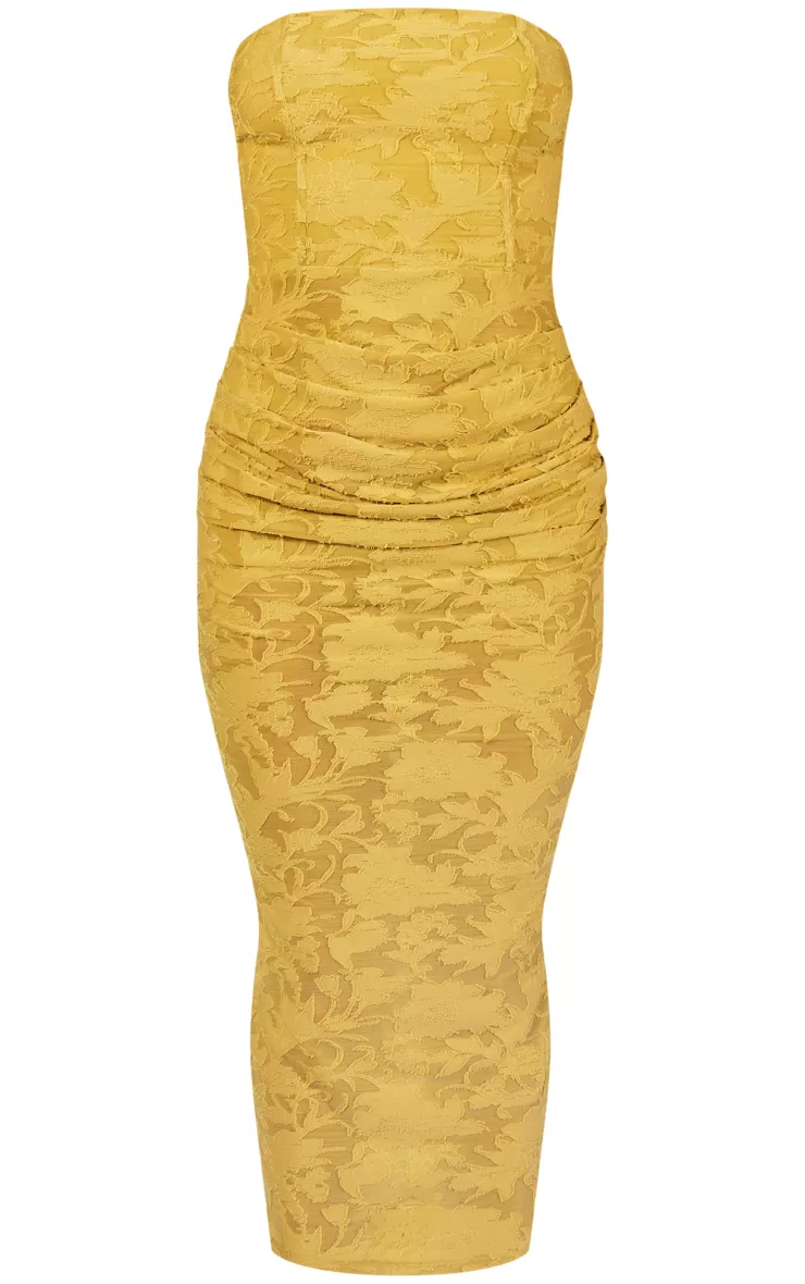 PrettyLittleThing Floral Sheer Burnout Ruched Bandeau Midaxi Dress< Graduation