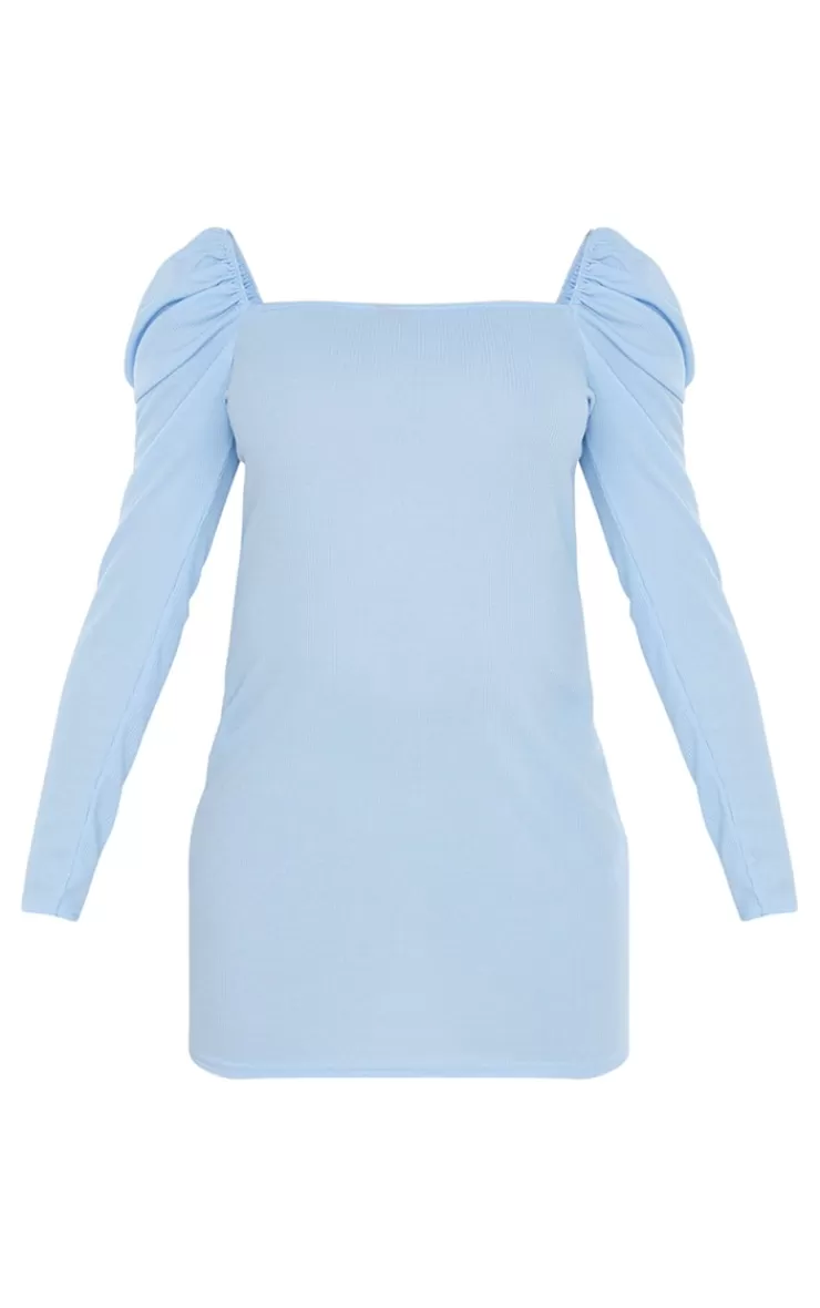 PrettyLittleThing Maternity Puff Shoulder Long Sleeve Rib Mini Dress< Mini Dresses