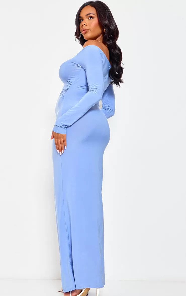PrettyLittleThing Maternity Slinky Corsage Detail Off The Shoulder Maxi Dress< Maxi Dresses