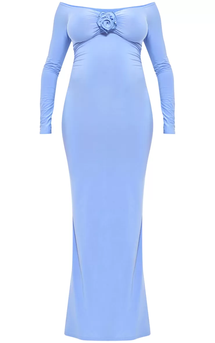 PrettyLittleThing Maternity Slinky Corsage Detail Off The Shoulder Maxi Dress< Maxi Dresses
