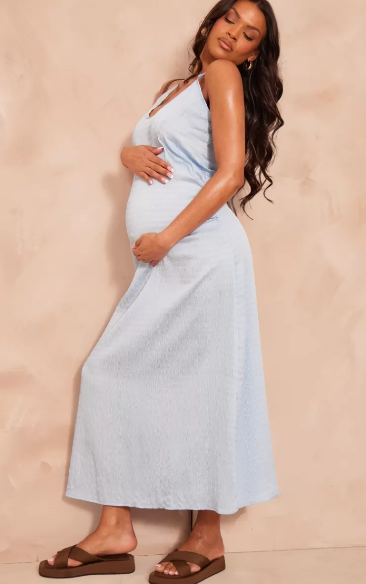 PrettyLittleThing Maternity Textured Satin Low Neck Maxi Dress< Wedding Guest Dresses