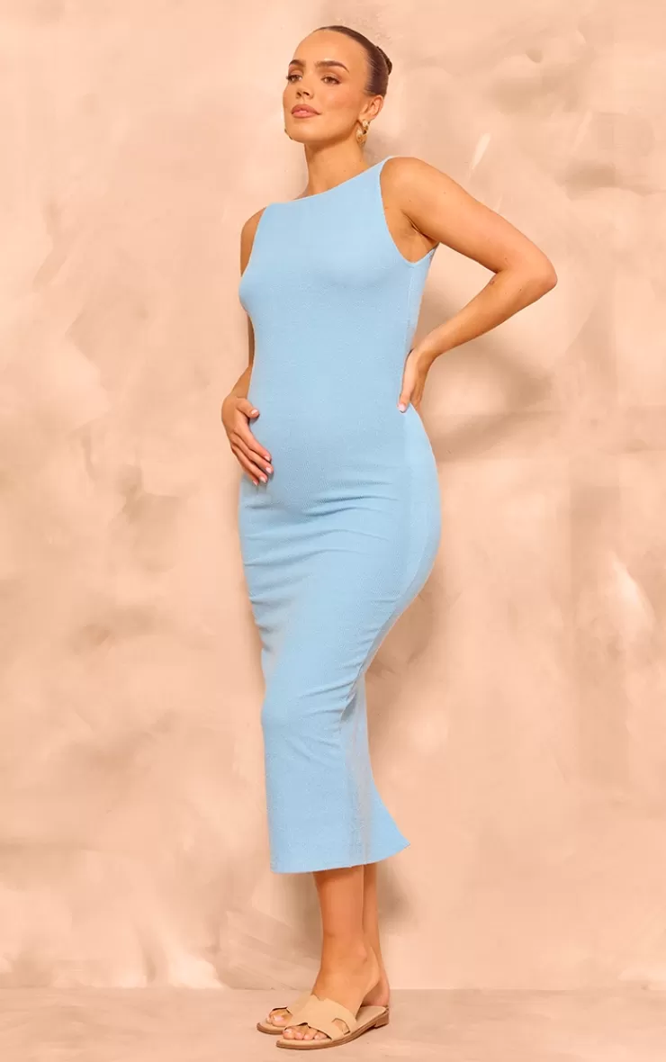 PrettyLittleThing Maternity Textured Scoop Back Sleeveless Midi Dress< Midi Dresses