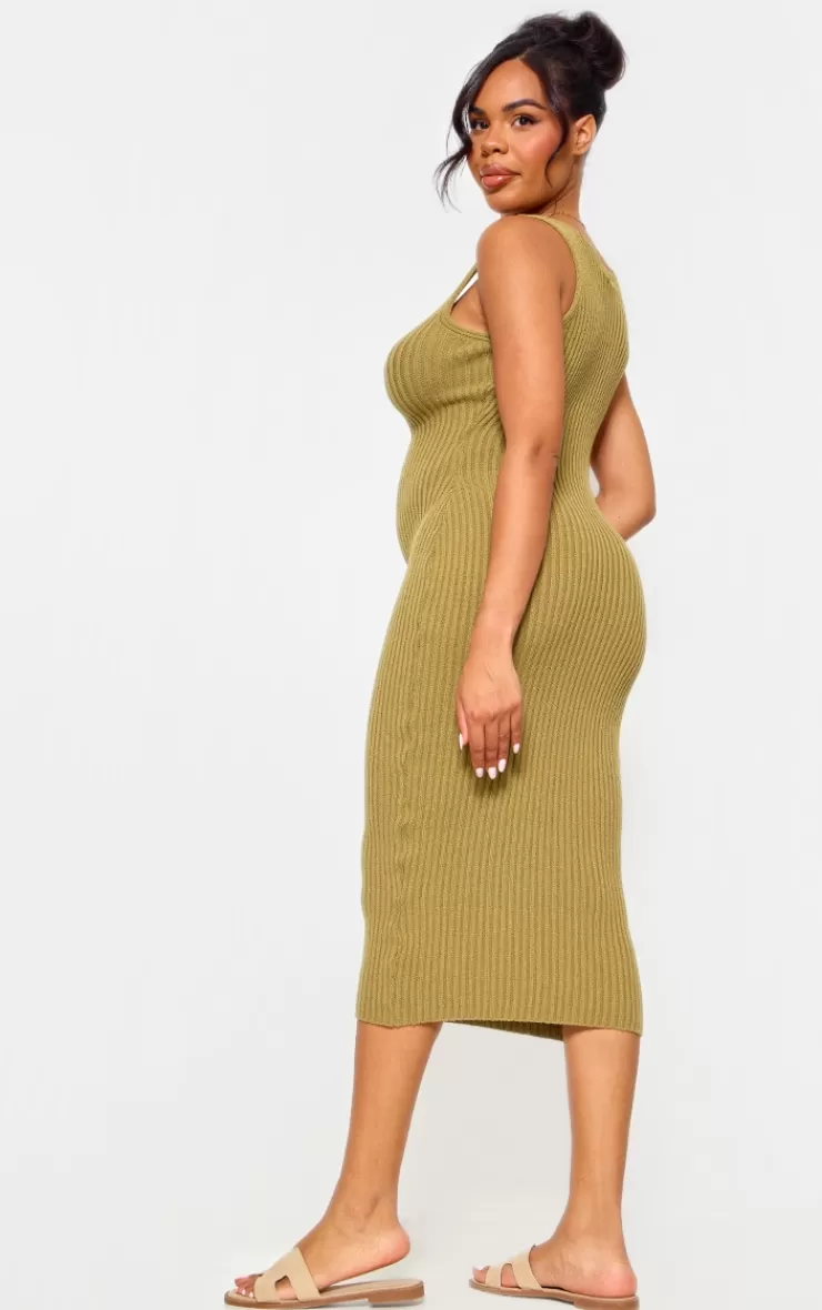 PrettyLittleThing Maternity Knitted V Neck Midi Dress< Midi Dresses