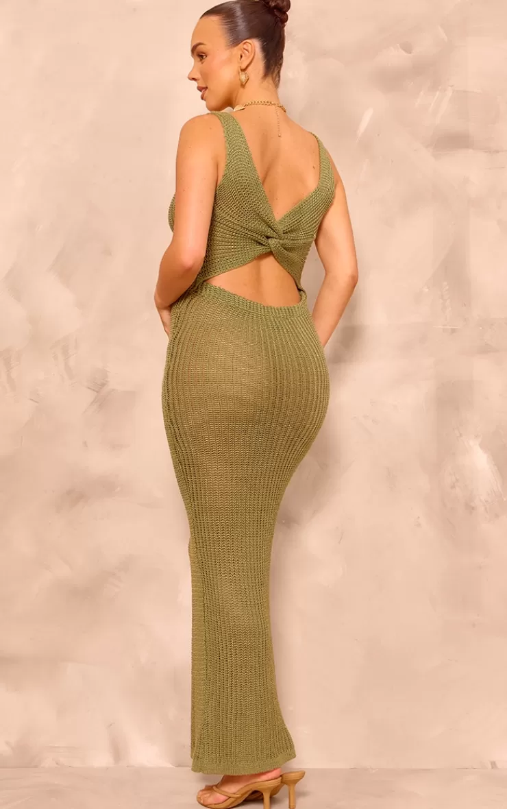 PrettyLittleThing Maternity Open Back Sheer Knit Maxi Dress< Maxi Dresses