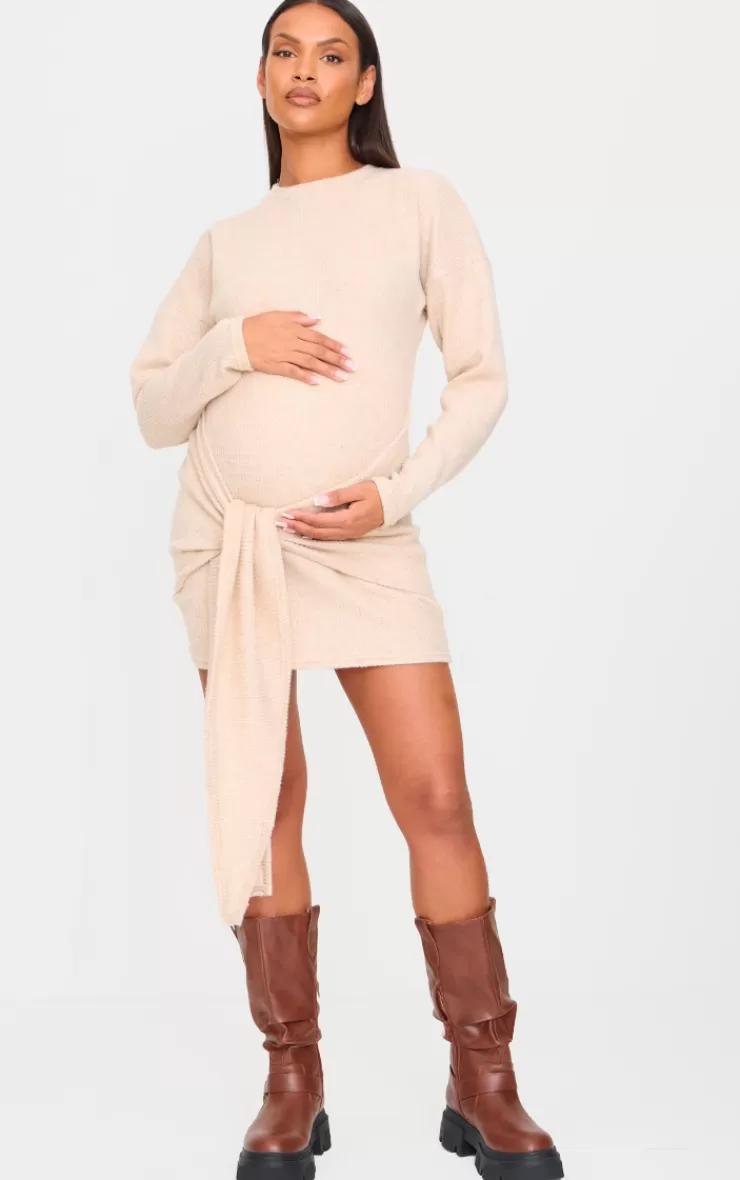 PrettyLittleThing Maternity Brushed Waffle Tie Front Mini Dress< Mini Dresses