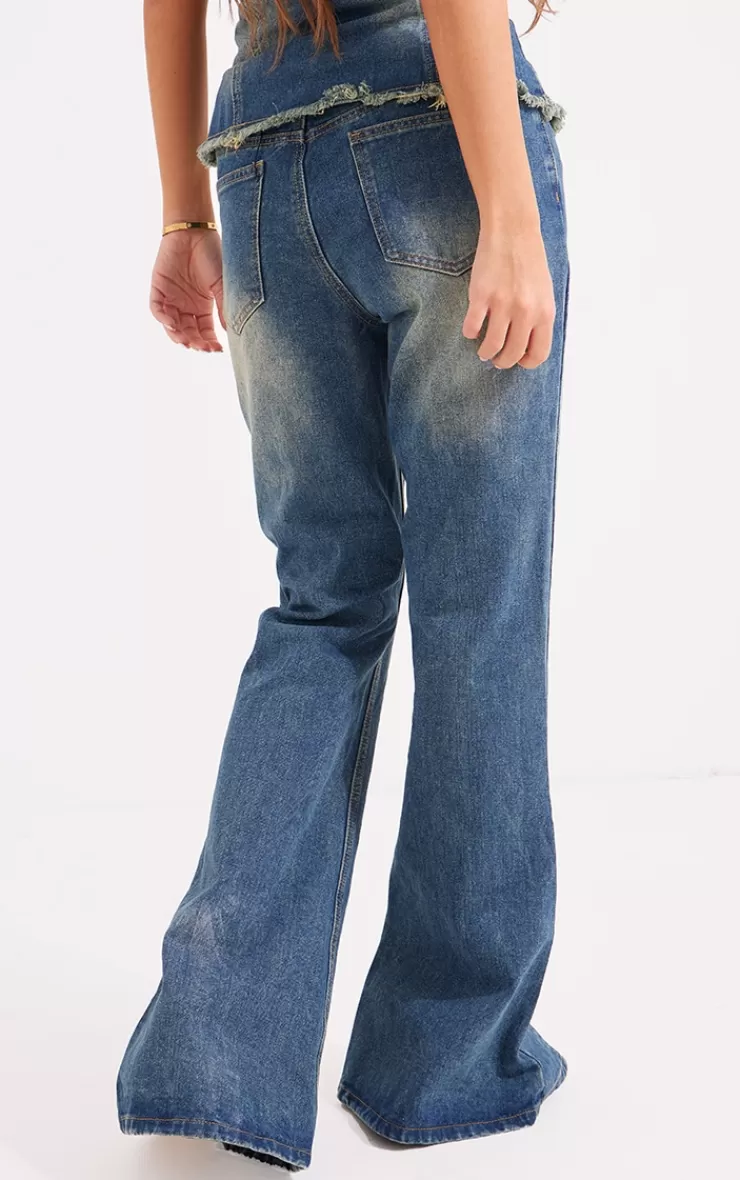 PrettyLittleThing Lace Trim Frayed Edge Flared Denim Jeans< Going Out