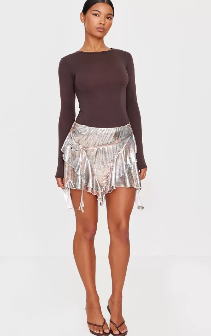 PrettyLittleThing Metallic Print Trim Detail Mini Skirt< Going Out