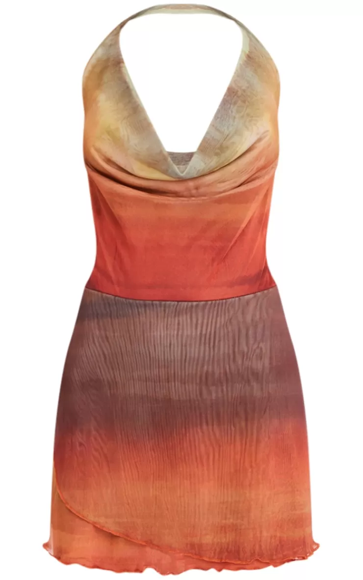 PrettyLittleThing Ombre Print Cowl Neck Bardot Frill Hem Shift Dress< Shift Dresses
