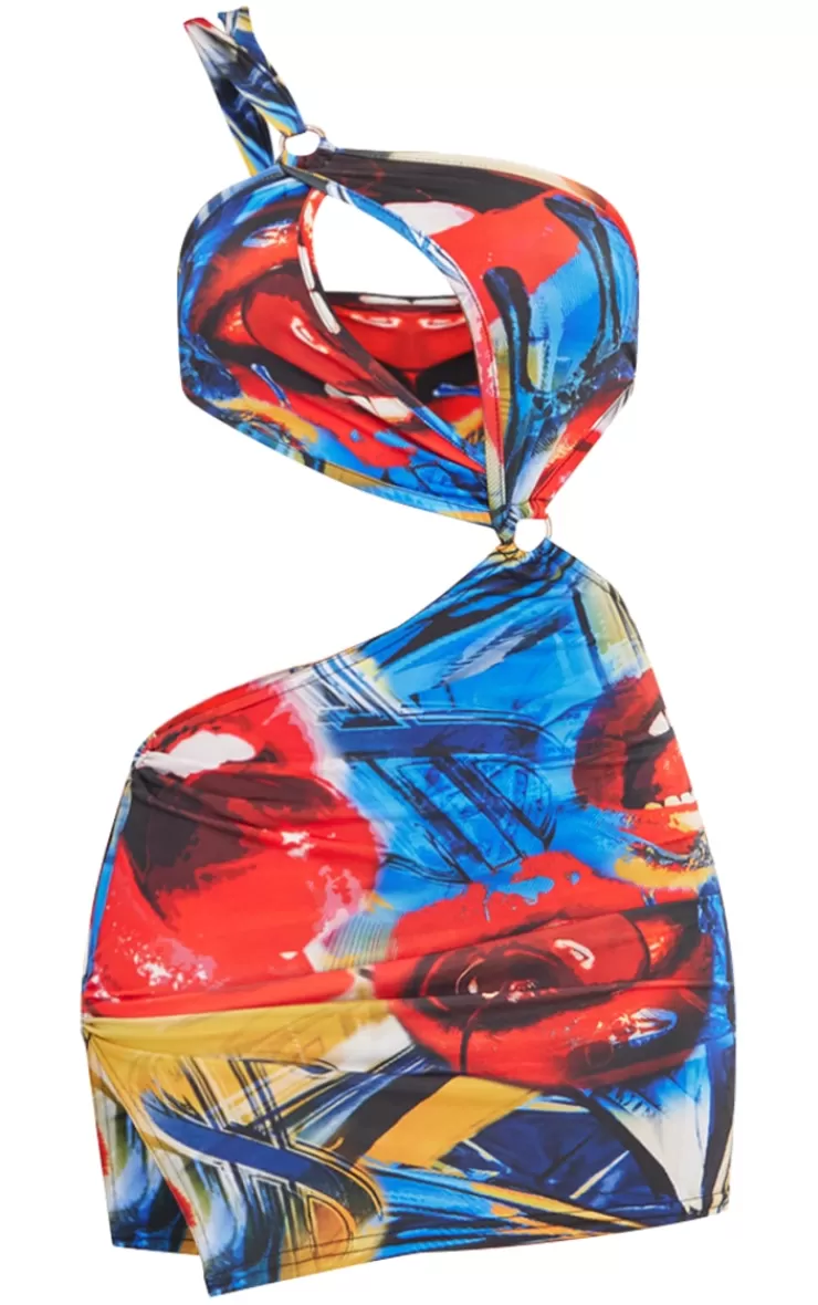 PrettyLittleThing Ombre Print One Shoulder Cut Out Ring Detail Bodycon Dress< Going Out