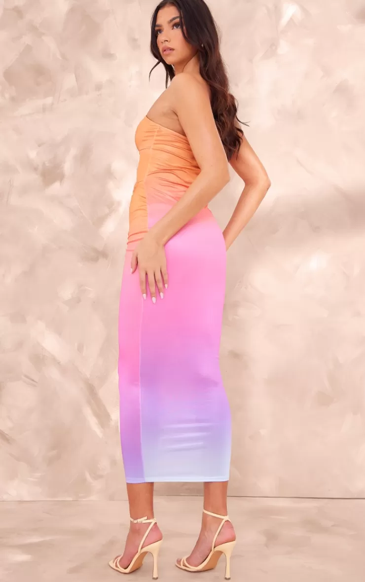 PrettyLittleThing Ombre Print Slinky Metallic Cut Out Maxi Dress< Maxi Dresses