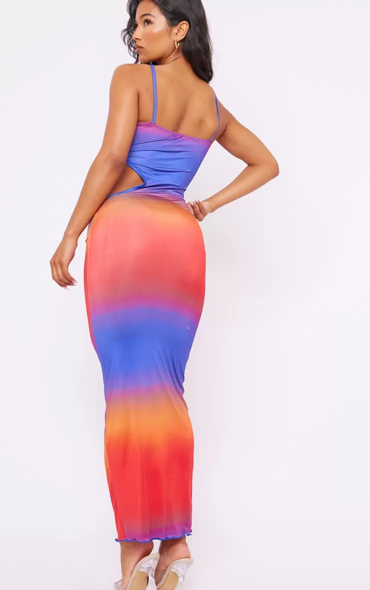 PrettyLittleThing Ombre Print Slinky Ring Detail Cut Out Maxi Dress< Maxi Dresses