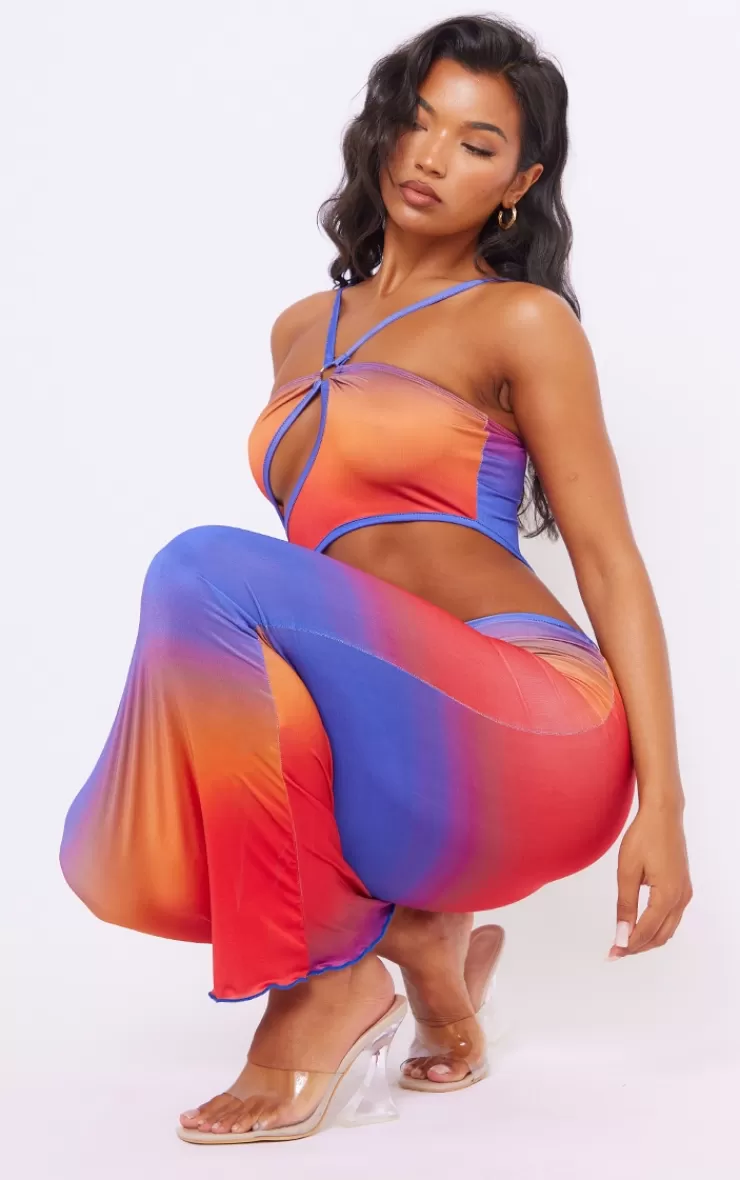 PrettyLittleThing Ombre Print Slinky Ring Detail Cut Out Maxi Dress< Maxi Dresses
