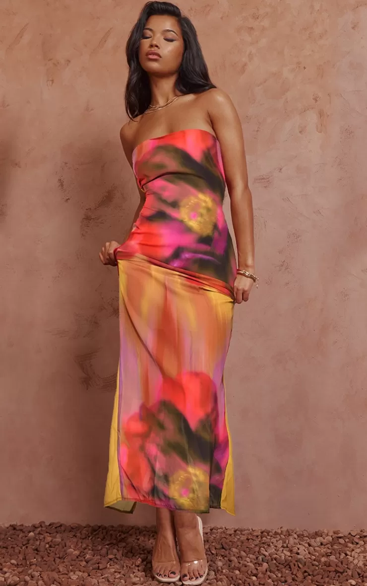 PrettyLittleThing Oversized Chiffon Floral Print Bandeau Maxi Dress< Wedding Guest Dresses