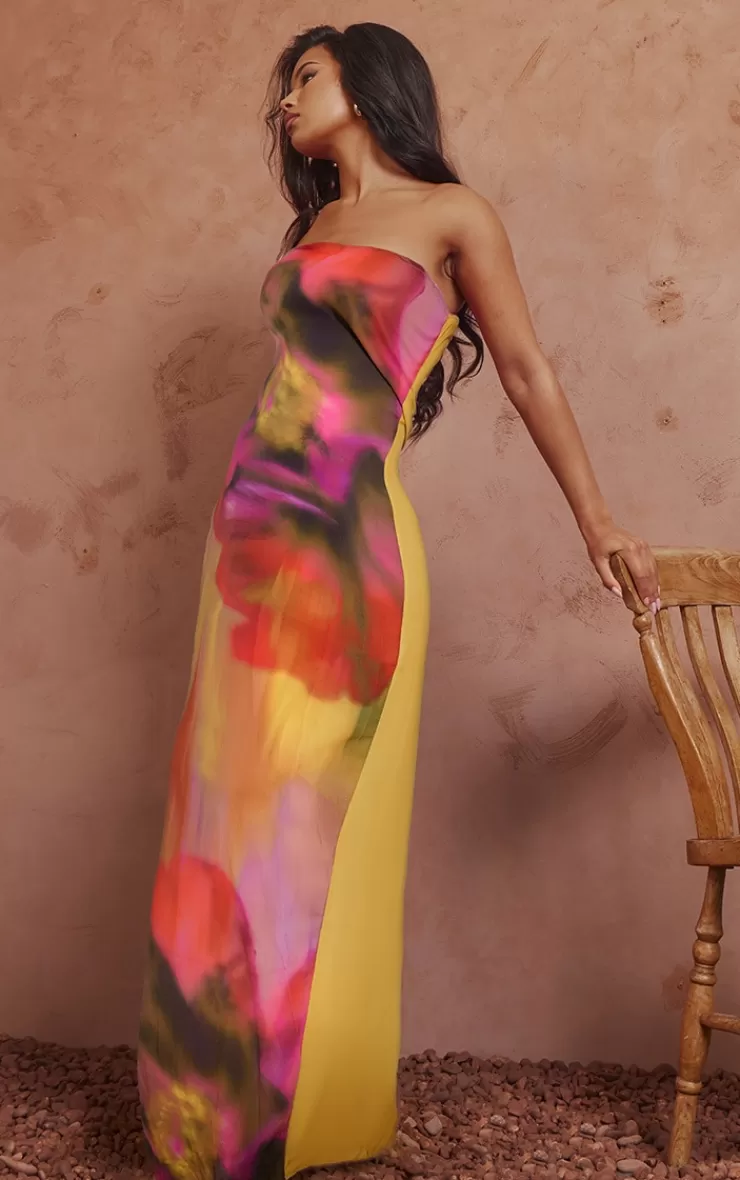 PrettyLittleThing Oversized Chiffon Floral Print Bandeau Maxi Dress< Wedding Guest Dresses