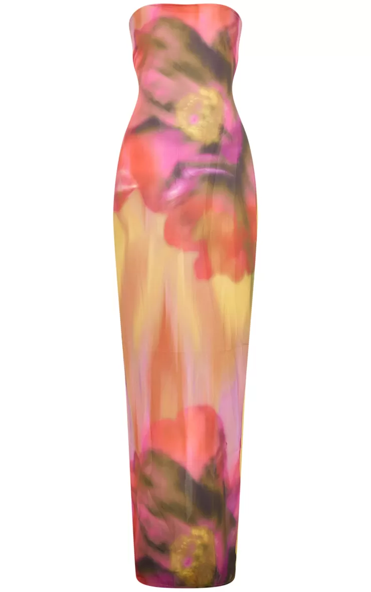 PrettyLittleThing Oversized Chiffon Floral Print Bandeau Maxi Dress< Wedding Guest Dresses