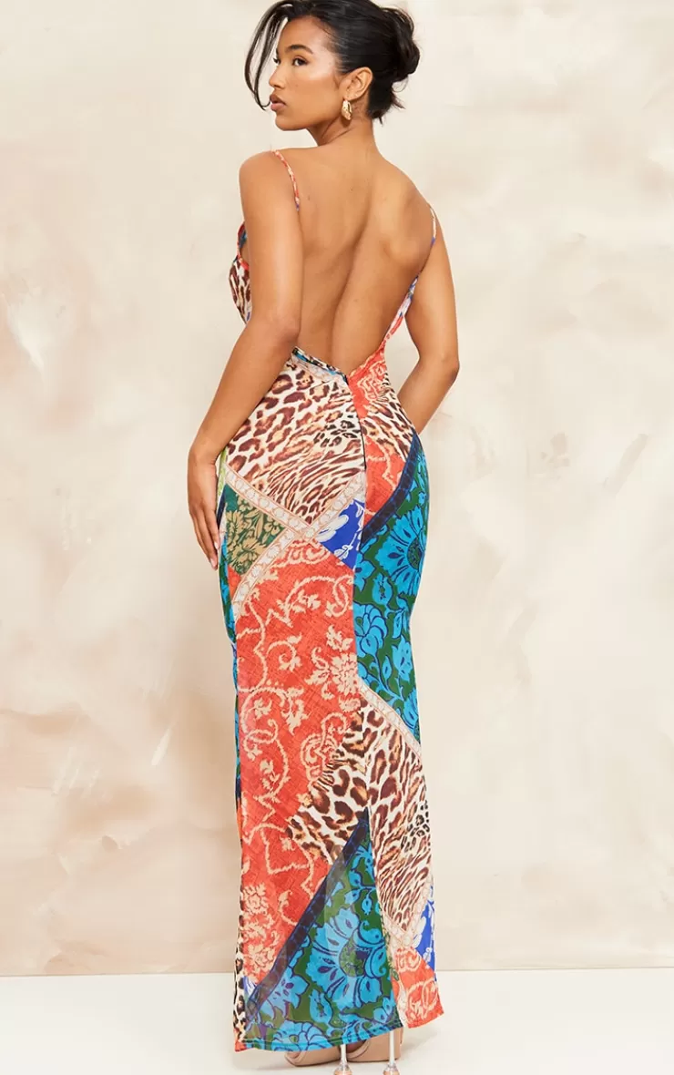 PrettyLittleThing Patchwork Paisley Print Strappy Backless Maxi Dress< Maxi Dresses