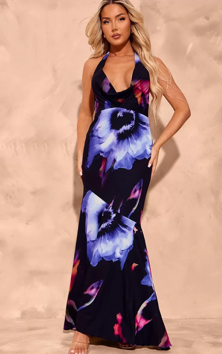 PrettyLittleThing Print Open Back Halter Neck Maxi Dress< Maxi Dresses