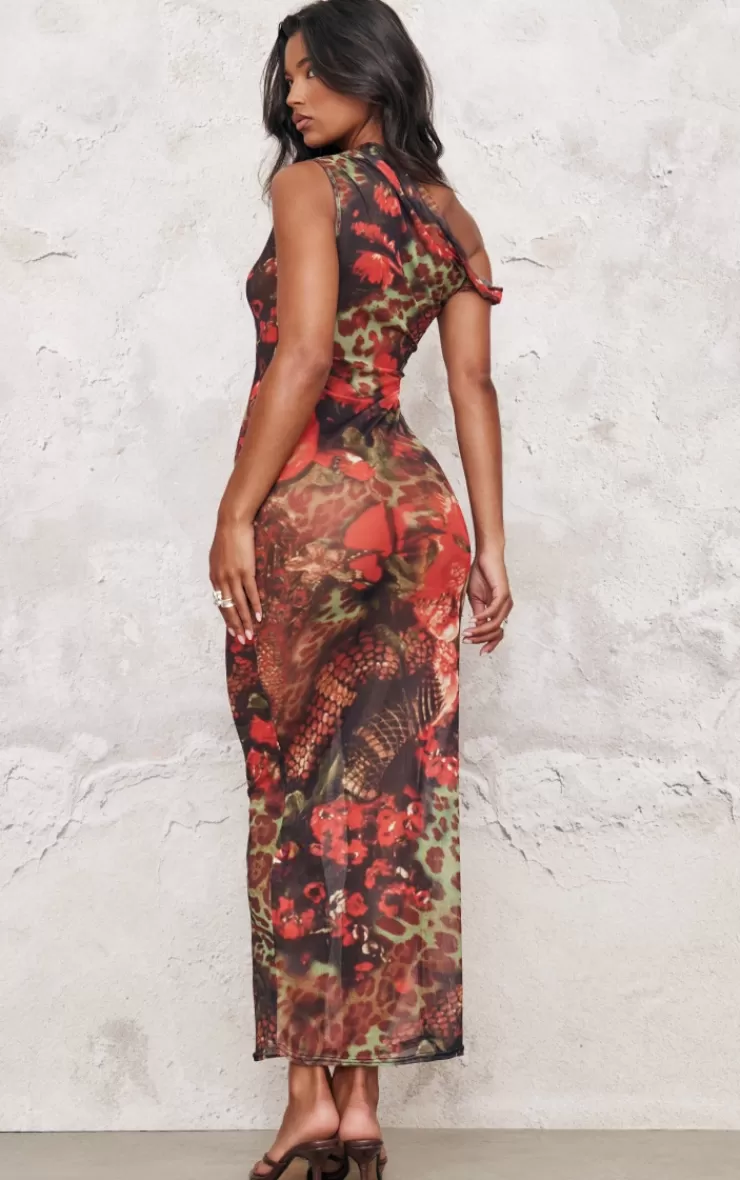 PrettyLittleThing Printed Mesh Sheer Maxi Dress< Going Out