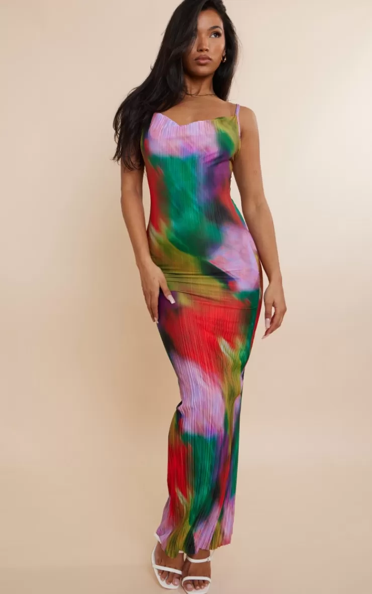 PrettyLittleThing Printed Plisse Strappy Maxi Dress< Wedding Guest Dresses
