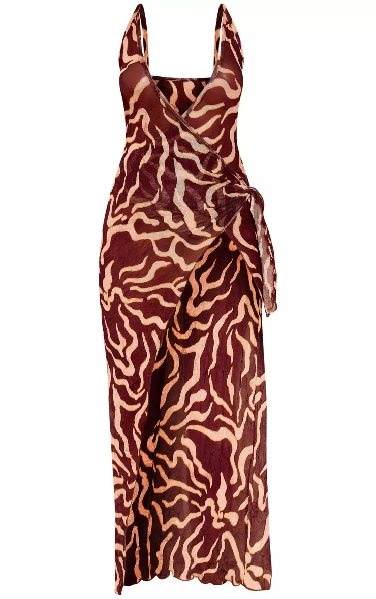 PrettyLittleThing Tie Dye Printed Crinkle Wrap Tie Front Maxi Dress< Going Out