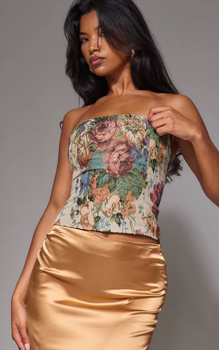 PrettyLittleThing Woven Jacquard Bandeau Long Top< Going Out