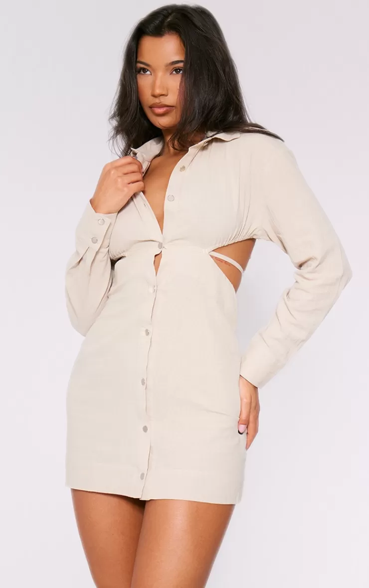 PrettyLittleThing Textured Open Back Detail Shirt Dress< Shirt Dresses