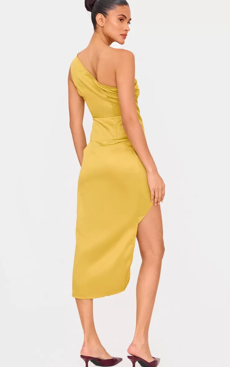 PrettyLittleThing Satin One Shoulder Pleat Detail Midi Dress< Bridesmaid Dresses
