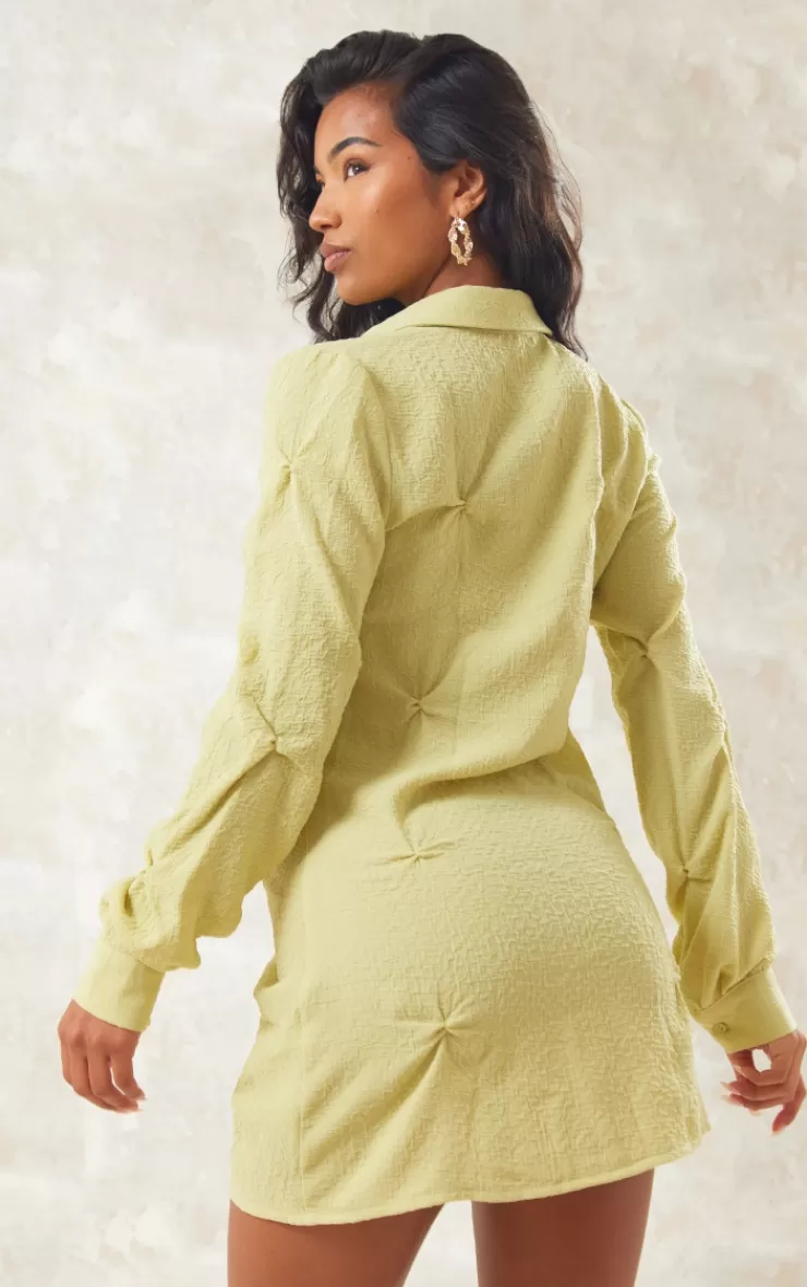 PrettyLittleThing Textured Button Up Ruched Shirt Dress< Shirt Dresses