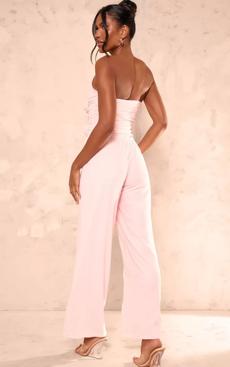 PrettyLittleThing Mesh Overlay Bandeau Rose Applique Jumpsuit< Wedding Guest Jumpsuits