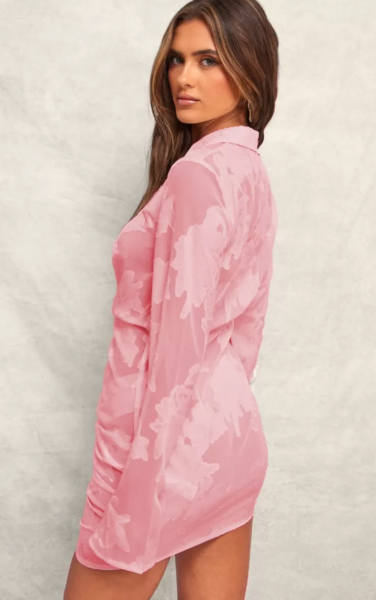 PrettyLittleThing Satin Floral Shirt Mini Dress< Shirt Dresses