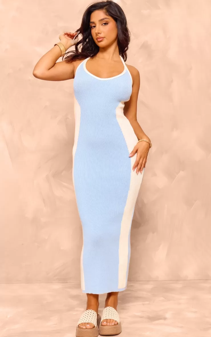 PrettyLittleThing Petite Knit Halterneck Contrast Midaxi Dress< Maxi Dresses