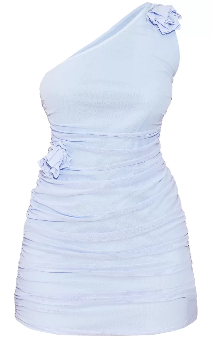 PrettyLittleThing Petite Ruched Mesh Corsage Detail Mini Dress< Bodycon Dresses