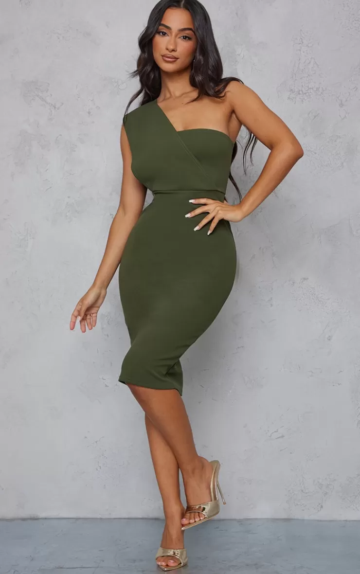 PrettyLittleThing Petite One Shoulder Drape Midi Dress< Petite Wedding Guest Dresses