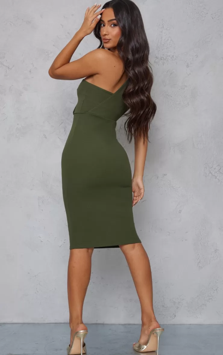 PrettyLittleThing Petite One Shoulder Drape Midi Dress< Petite Wedding Guest Dresses
