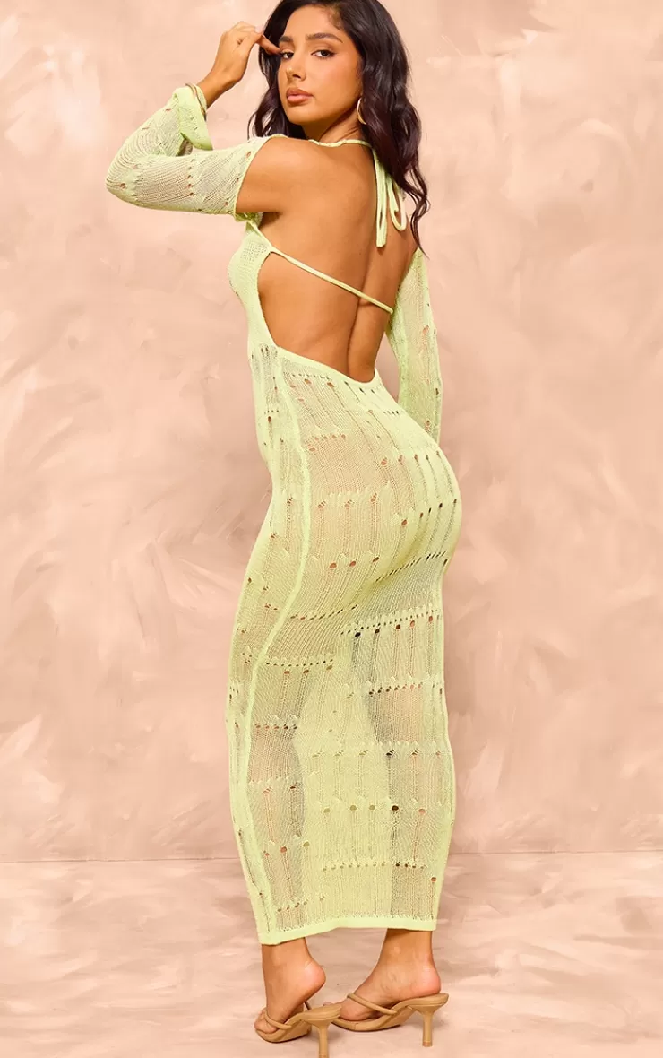 PrettyLittleThing Petite Knitted Open Back Long Sleeve Maxi Dress< Maxi Dresses