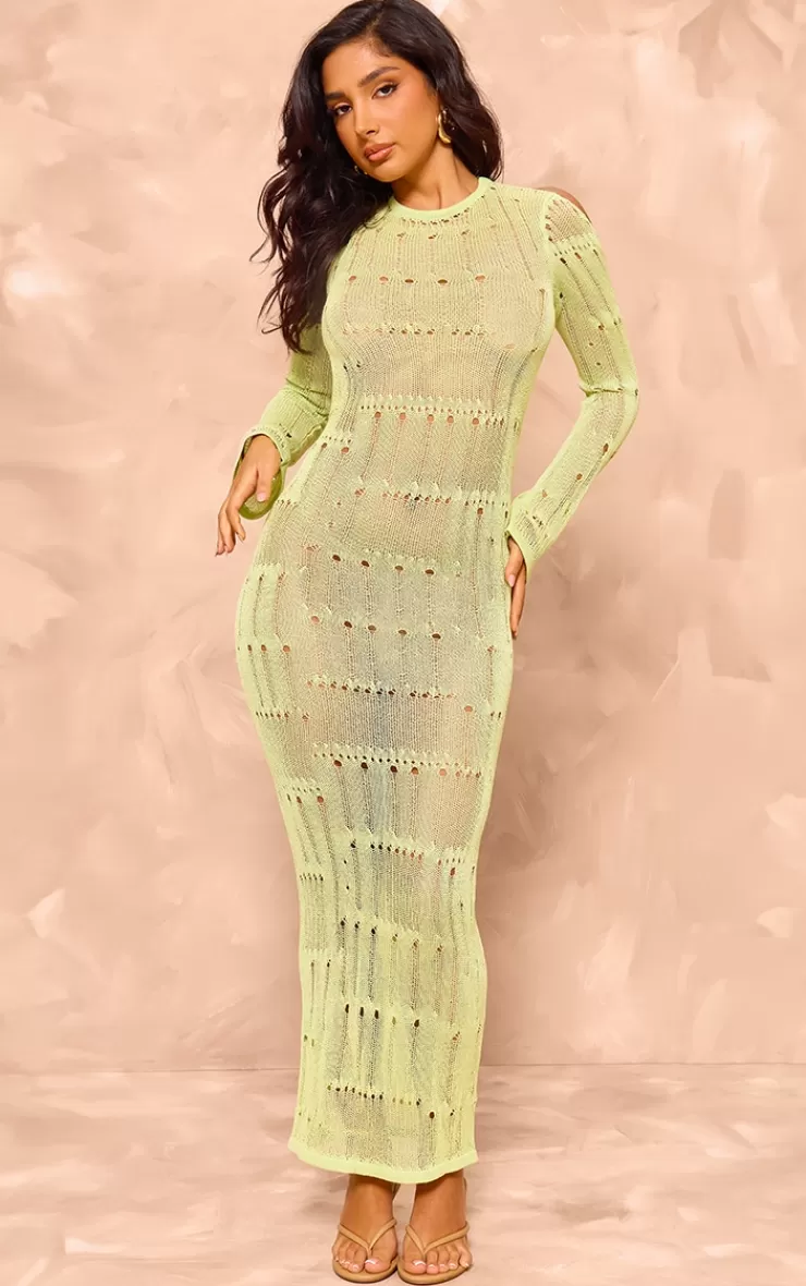PrettyLittleThing Petite Knitted Open Back Long Sleeve Maxi Dress< Maxi Dresses