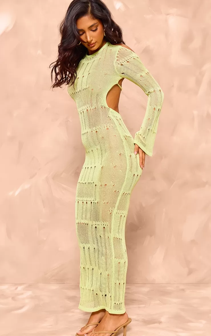 PrettyLittleThing Petite Knitted Open Back Long Sleeve Maxi Dress< Maxi Dresses